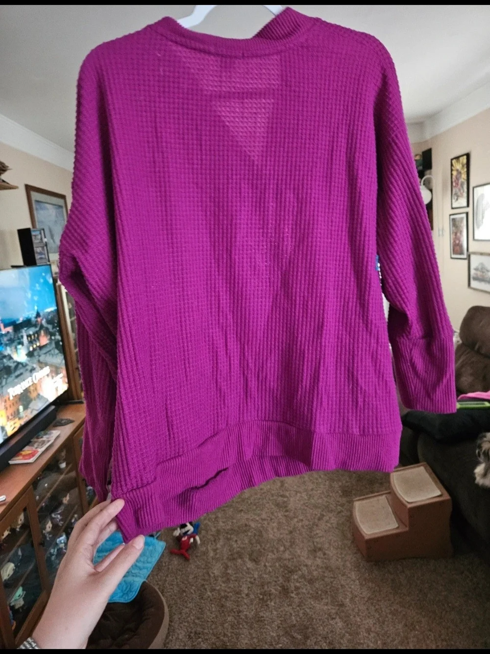 Falls Creek Hot Pink V-Neck Waffle Knit Women's Sweater